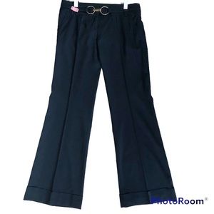 Atos Lombardini Wool Wide Leg Metallic Buckle Black Pants Made in Italy Women’s